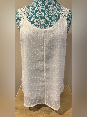NWOT White Swiss Dot Crochet Strap Tank Top (on the mannequin backwards.. lol)